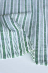 Green & White Vertical Stripe Handwoven Cotton & Khadi