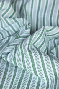 Green & White Vertical Stripe Handwoven Cotton & Khadi