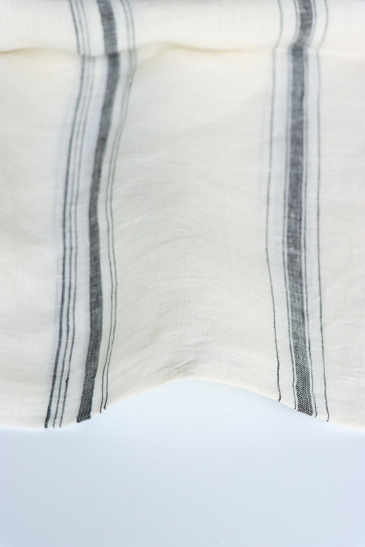 Black Vertical Stripe on Ivory Handwoven Linen