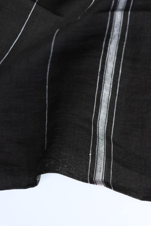 Ivory Vertical Stripe on Black Handwoven Linen