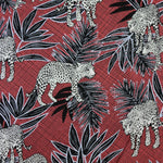 Load image into Gallery viewer, 2YD REMNANT; On The Prowl (Red) Rayon Challis
