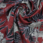 Load image into Gallery viewer, 2YD REMNANT; On The Prowl (Red) Rayon Challis
