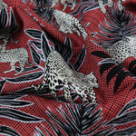 Load image into Gallery viewer, 2YD REMNANT; On The Prowl (Red) Rayon Challis
