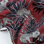 Load image into Gallery viewer, 2YD REMNANT; On The Prowl (Red) Rayon Challis
