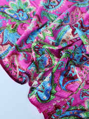 Load image into Gallery viewer, Vibrant Paisley on Shimmering Magenta Textured Activewear | Designer Deadstock