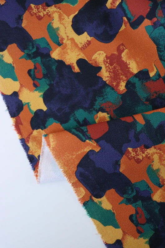 Orange/Teal/Navy Abstract 10oz Cotton Canvas | Designer Deadstock