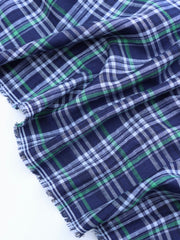 Load image into Gallery viewer, Navy/Green/White Plaid Cotton Shirting | Designer Deadstock