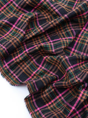 Load image into Gallery viewer, Black/Mocha/Pink/Teal Plaid Textured Cotton Blend | Designer Deadstock