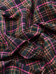 Load image into Gallery viewer, Black/Mocha/Pink/Teal Plaid Textured Cotton Blend | Designer Deadstock