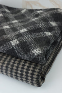 Black & White Diagonal Plaid Faux Wool Fleece Coating