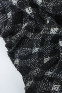 Black & White Diagonal Plaid Faux Wool Fleece Coating