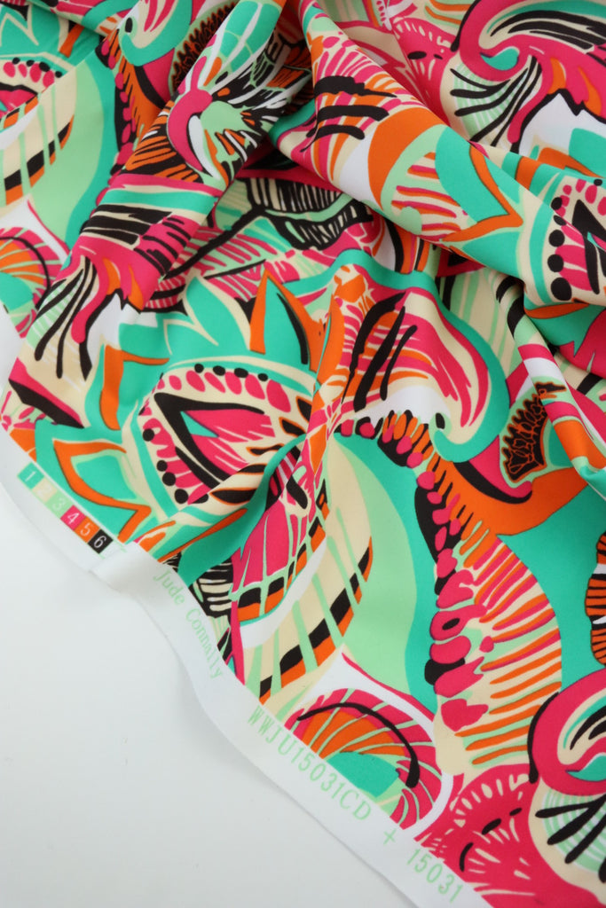 Tropical Oasis Nylon Spandex Tricot | Designer Deadstock | Surge Fabric ...
