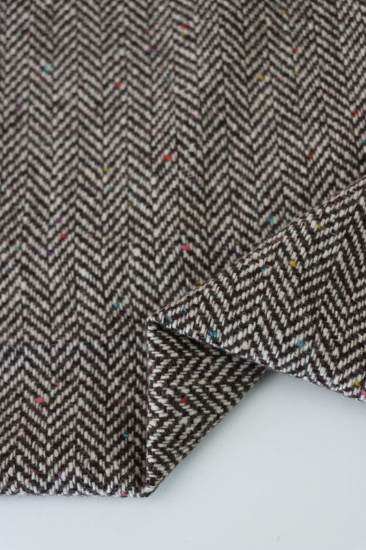 Rainbow Flecked Brown & Ivory Herringbone Wool Coating