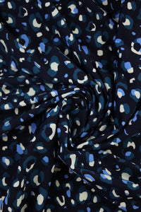 1YD PRECUT; Teal/Peri/Cream Leopard on Midnight Navy Nylon Spandex Tricot | Designer Deadstock