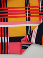 Load image into Gallery viewer, Mango/Pink/Red Plaid Nylon Spandex Tricot | Designer Deadstock
