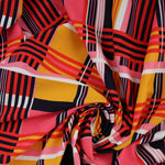 Load image into Gallery viewer, 1YD PRECUT; Mango/Pink/Red Plaid Nylon Spandex Tricot | Designer Deadstock
