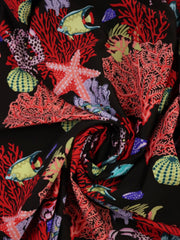 Load image into Gallery viewer, Scuba Adventure on Black Nylon Spandex Tricot | Designer Deadstock
