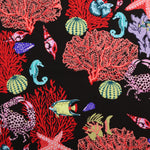 Load image into Gallery viewer, Scuba Adventure on Black Nylon Spandex Tricot | Designer Deadstock
