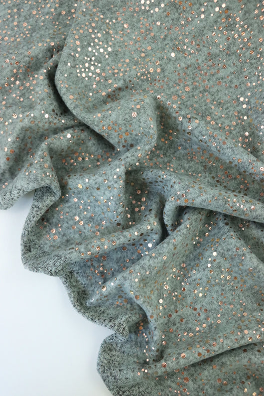 Dusty Sage Marl & Rose Gold Flecks Sibley Brushed Sweater Knit