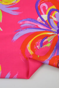 Impressionist Floral on Hot Pink Nylon Spandex Tricot | Designer Deadstock