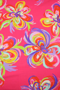 Impressionist Floral on Hot Pink Nylon Spandex Tricot | Designer Deadstock