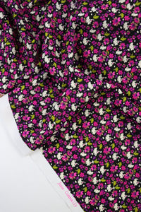 Magenta Ditsy Floral on Black Nylon Spandex Tricot | Designer Deadstock