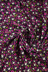 Magenta Ditsy Floral on Black Nylon Spandex Tricot | Designer Deadstock