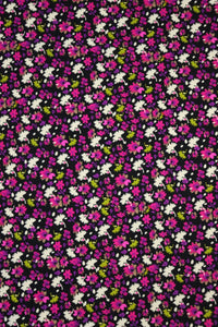 1YD 7IN REMNANT; Magenta Ditsy Floral on Black Nylon Spandex Tricot | Designer Deadstock