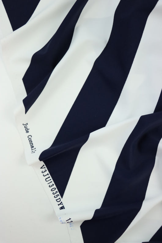 Navy/White Diagonal Stripe Nylon Spandex Tricot | Designer Deadstock