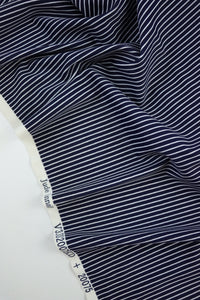 White & Navy Pinstripe Nylon Spandex Tricot | Designer Deadstock