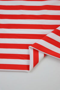 1YD PRECUT; Red & White 1/2" Stripes Nylon Spandex Tricot | Designer Deadstock