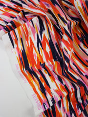 Load image into Gallery viewer, Navy/Pink/Orange Painted Lines Nylon Spandex Tricot | Designer Deadstock
