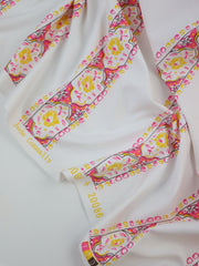 Load image into Gallery viewer, Fancy Floral Stripe on White Matte Nylon Spandex Tricot | Designer Deadstock
