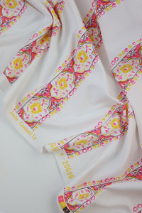 Fancy Floral Stripe on White Matte Nylon Spandex Tricot | Designer Deadstock