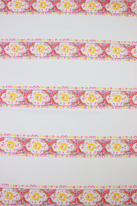 1YD PRECUT; Fancy Floral Stripe on White Matte Nylon Spandex Tricot | Designer Deadstock