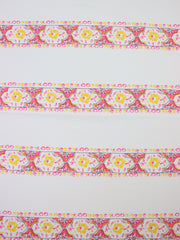 Load image into Gallery viewer, Fancy Floral Stripe on White Matte Nylon Spandex Tricot | Designer Deadstock
