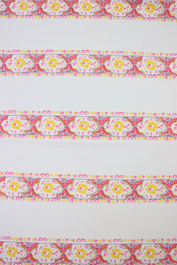 Fancy Floral Stripe on White Matte Nylon Spandex Tricot | Designer Deadstock