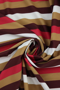 Maroon/Camel/Dark Red/White Horizontal Stripe Nylon Spandex Tricot | Designer Deadstock