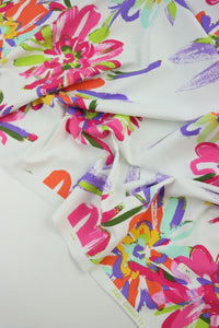 Impressionist Floral on White Matte Nylon Spandex Tricot | Designer Deadstock