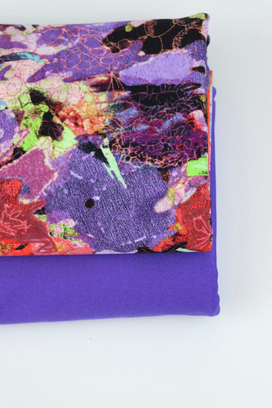 Coral Abstract Floral & Purple Swim Bundle | 1/2YD Each