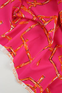 1YD PRECUT; Bamboo Lattice on Hot Pink Nylon Spandex Tricot | Designer Deadstock