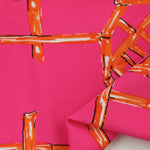 Load image into Gallery viewer, Bamboo Lattice on Hot Pink Nylon Spandex Tricot | Designer Deadstock
