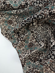 Load image into Gallery viewer, Teal/Mocha/Ivory Garden Gate Rayon Challis