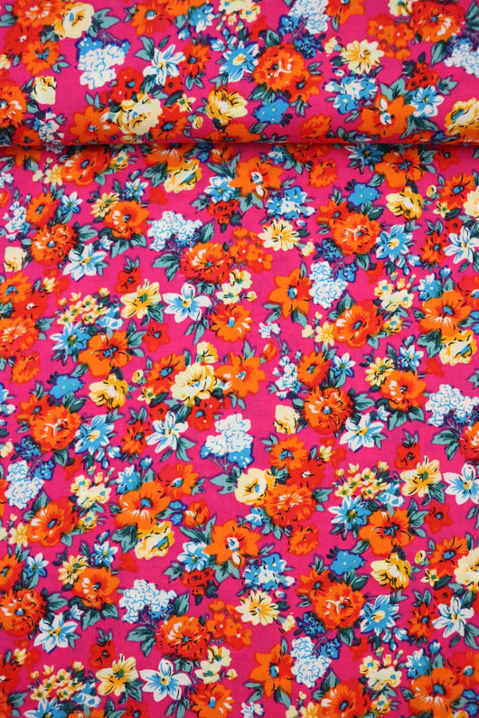 Flower Buds on Hot Pink Rayon Challis