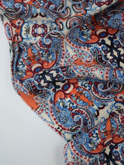 Load image into Gallery viewer, 1YD 20IN REMNANT; Orange &amp; Blue Boho Rayon Challis