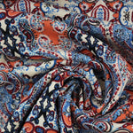 Load image into Gallery viewer, 1YD 20IN REMNANT; Orange &amp; Blue Boho Rayon Challis
