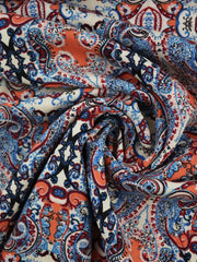 Load image into Gallery viewer, 1YD 20IN REMNANT; Orange &amp; Blue Boho Rayon Challis