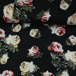 Load image into Gallery viewer, Beige &amp; Burgundy Roses Rayon Challis
