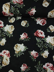 Load image into Gallery viewer, Beige &amp; Burgundy Roses Rayon Challis