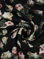 Load image into Gallery viewer, Beige &amp; Burgundy Roses Rayon Challis